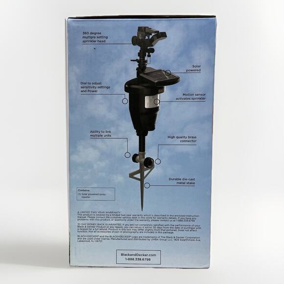 Black+Decker Solar Jet Spray Repeller Motion Activated Deer Rabbit Bird Cat Dog - Picture 4 of 5